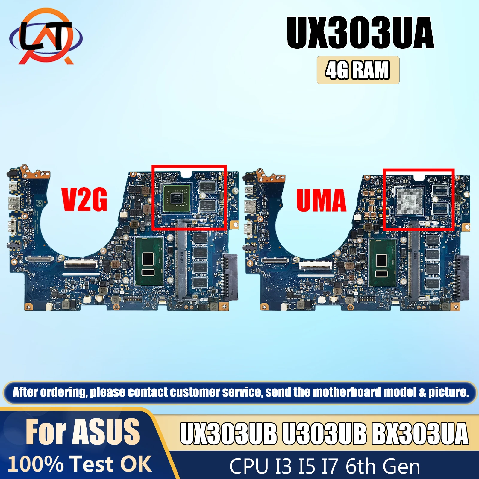 

Mainboard For ASUS UX303 UX303U BX303UA UX303UB UX303UA U303UB U303UA Laptop Motherboard I3 I5 I7 6th Gen 4GB/RAM UMA/PM