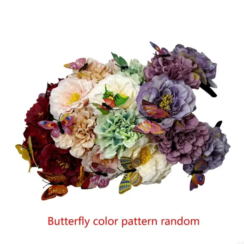 Elegant Flower Hairband Bohemian Realistic Butterfly Headband for Girls Halloween Trendy Model Show Headband