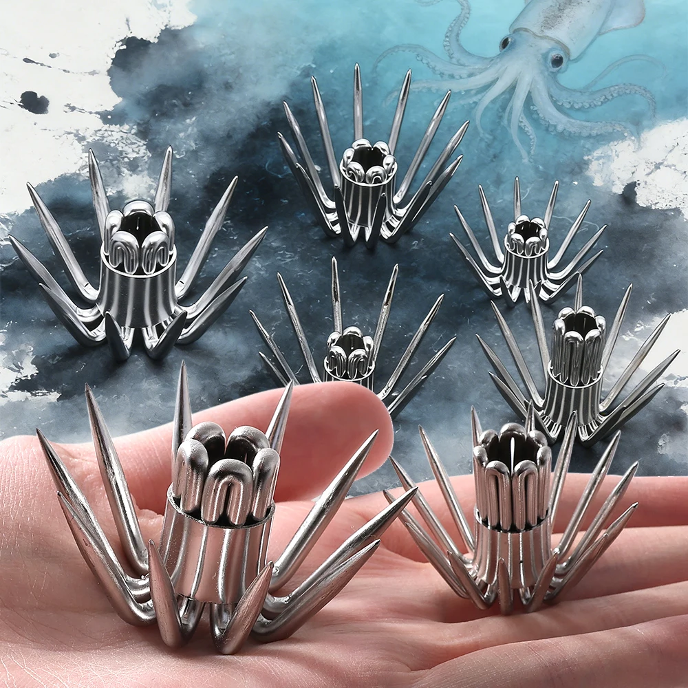 

10 шт. больших крючков для ловли кальмаров, крючки для морской рыбалки, беззубые крючки-зонтики, крючки-зажимы для кальмаров, острые крючки для осьминогов, крючки для джигов для кальмаров