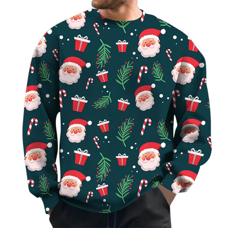 

3D Print Christmas Elements Graphic O-Neck Sweatshirts Fashion Simple Design Long Sleeve Pullover Autumn Winter Festival Clothes