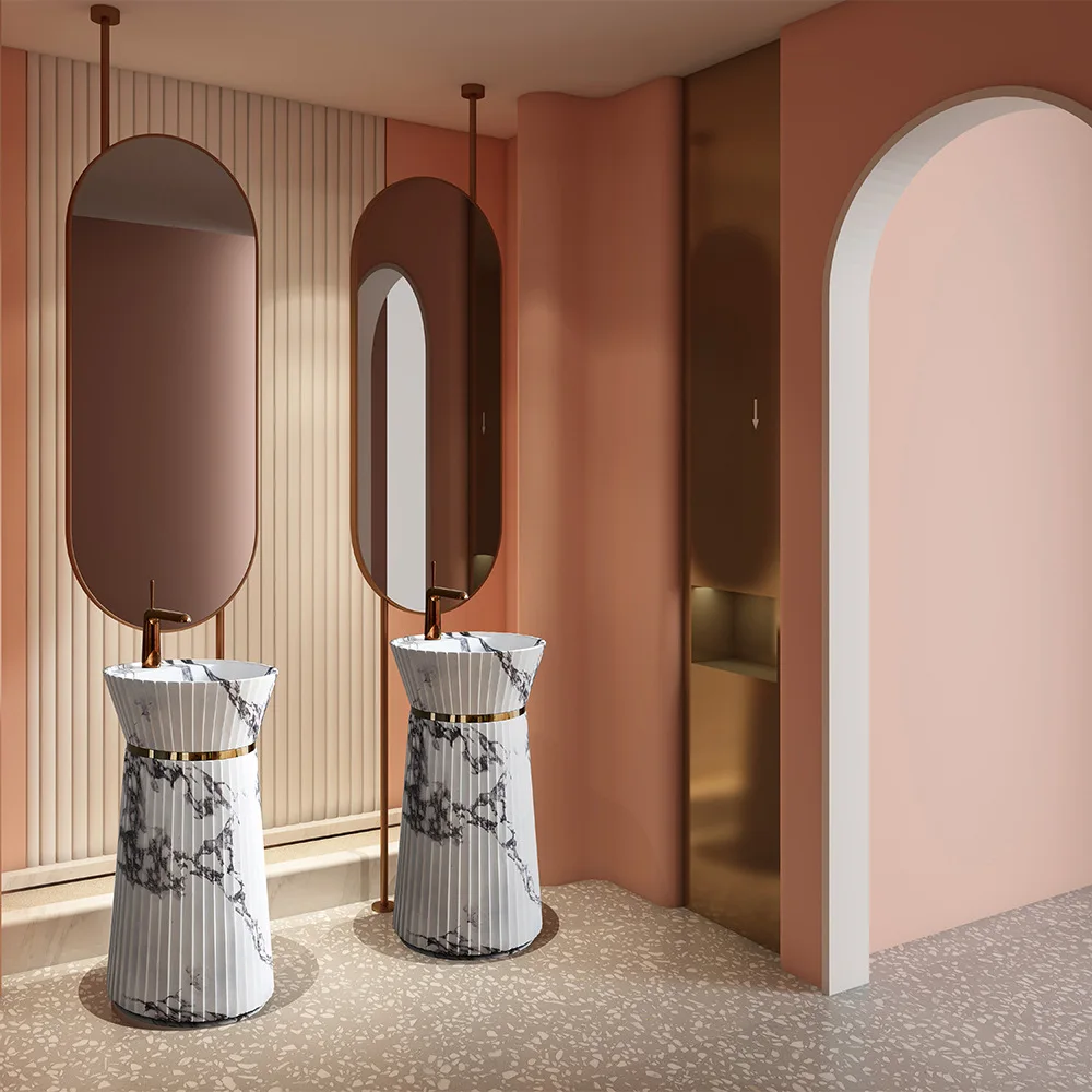 Modern simple hotel B & B wash basin Imitation marble pattern wash basin Personality and creativity Small waist column basin