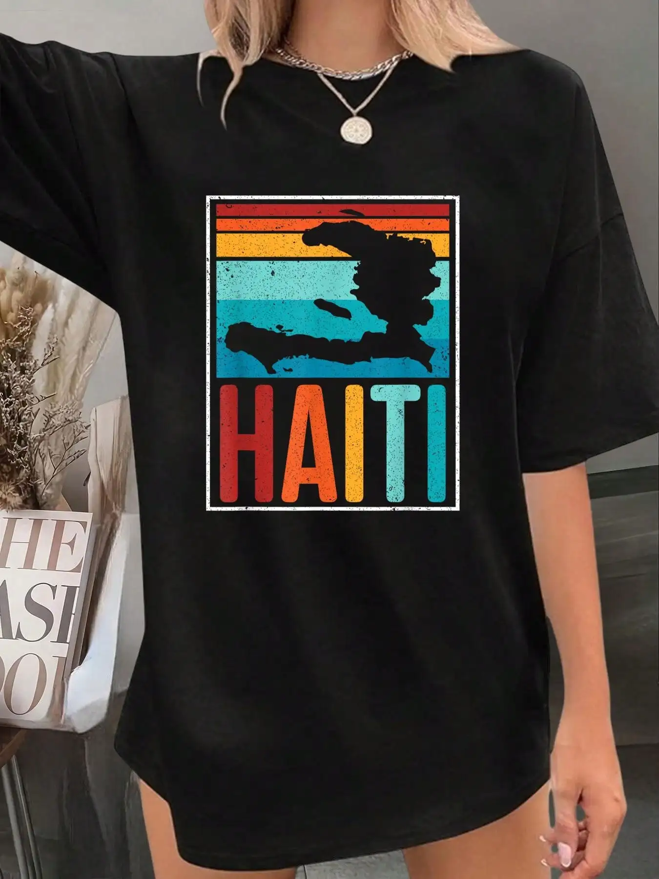Haiti Map Haitian Pride Vintage T-Shirt - Graphic Tees Festival Outfits For Women, Tops For Summer, Top De Mujer Women Summer Clothes