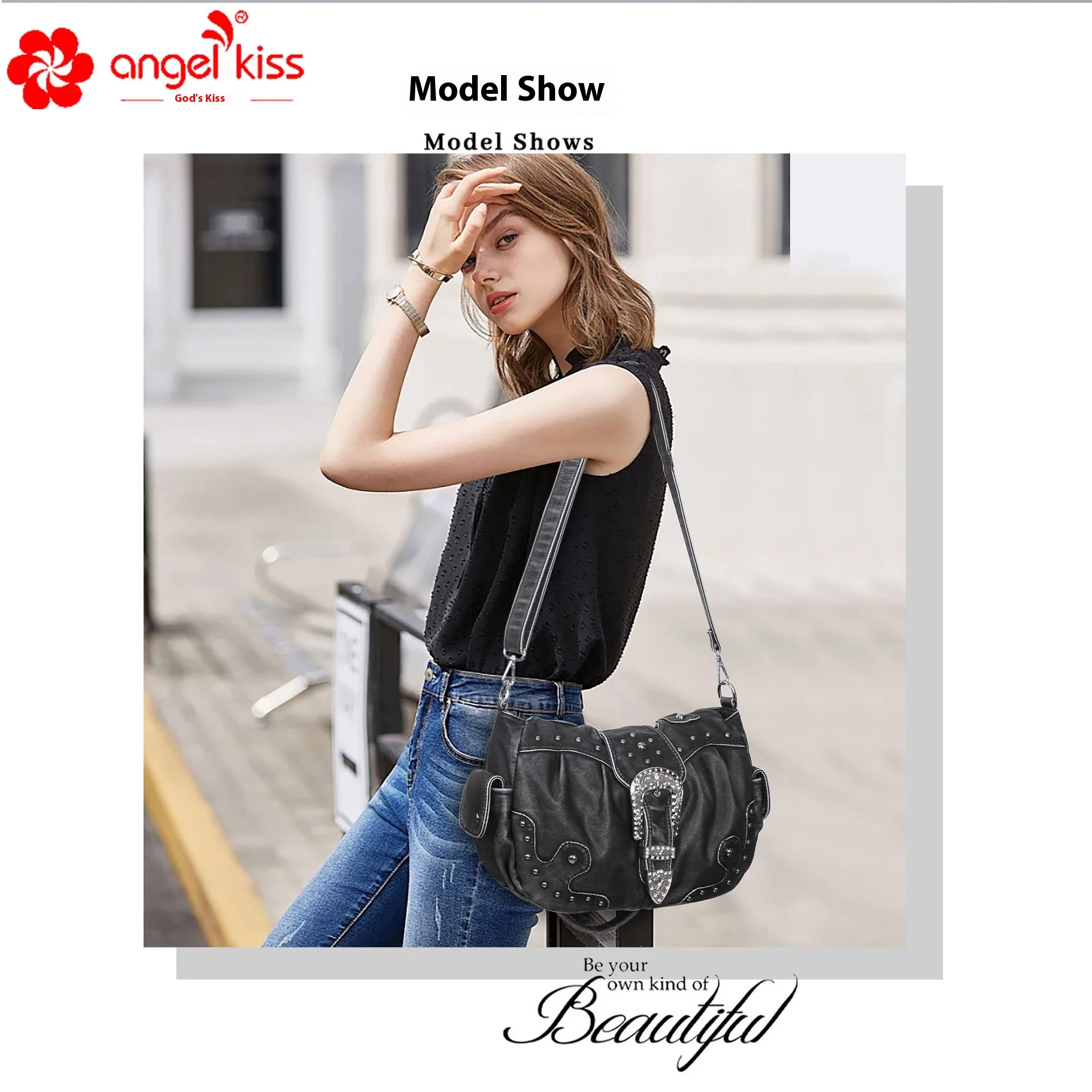 Angelkiss Women Handbag Satchel Top-handle Shoulder Bag PU Dumpling Pack Multi-pockets Shoulder Bags Phone Money Pack