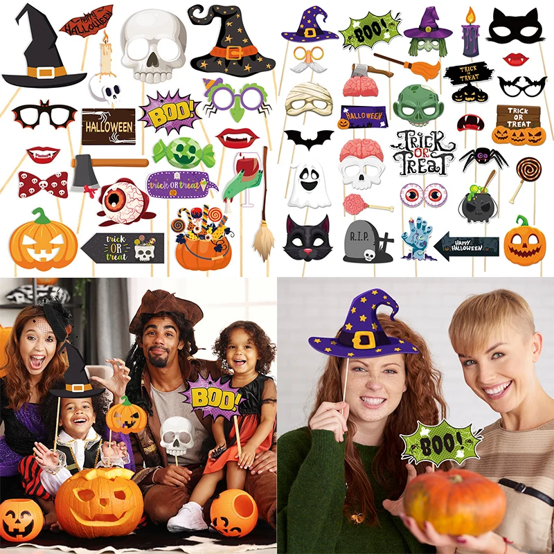 1set Halloween Party Photo Booth Requisiten Kit Kürbis Schädel form Lustige Selfie Prop Halloween Party Dekorationen Spukhaus Requisiten