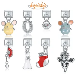 Hapiship Original Daisy Mouse Dinosaur Christmas Sock CZ Italian Charm Fit 9mm Bracelet Stainless Steel Jewelry Making DJ169