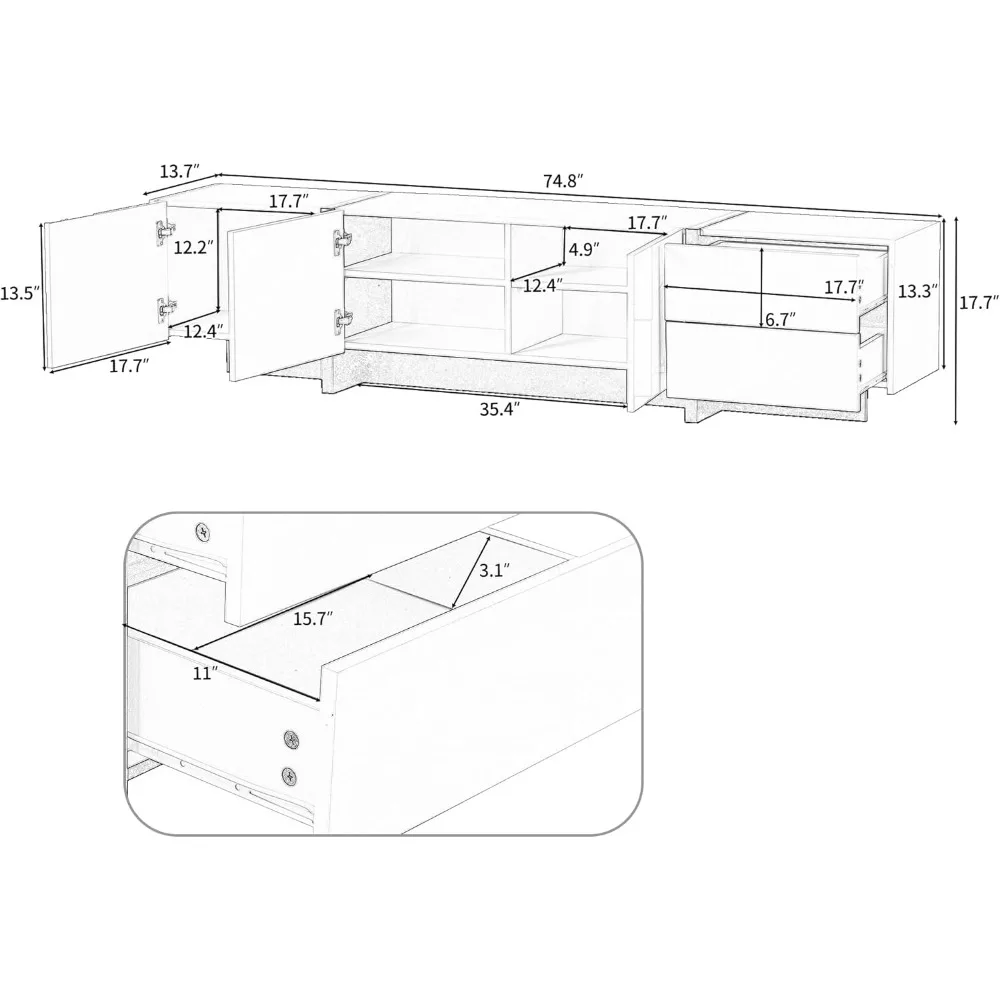 حامل تلفزيون بتصميم مستطيل معاصر من Merax للتلفزيون حتى 80، طاولة وحدة تحكم ذات طراز فريد، خزانة تخزين حديثة مع Hi