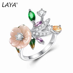 LAYA Ring For Women Pink Shell Flower Champagne White Zircon 100% 925 Sterling Silver Finger Wedding Party Luxury Fine Jewelry