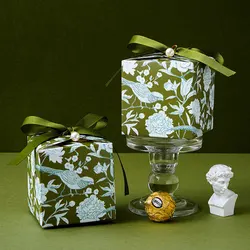 Green Creative Square Candy Box,Wedding Favor Supplies with Ribbon,Gift Bags for Baby Shower, Birthday Party,Wrapping Supplies