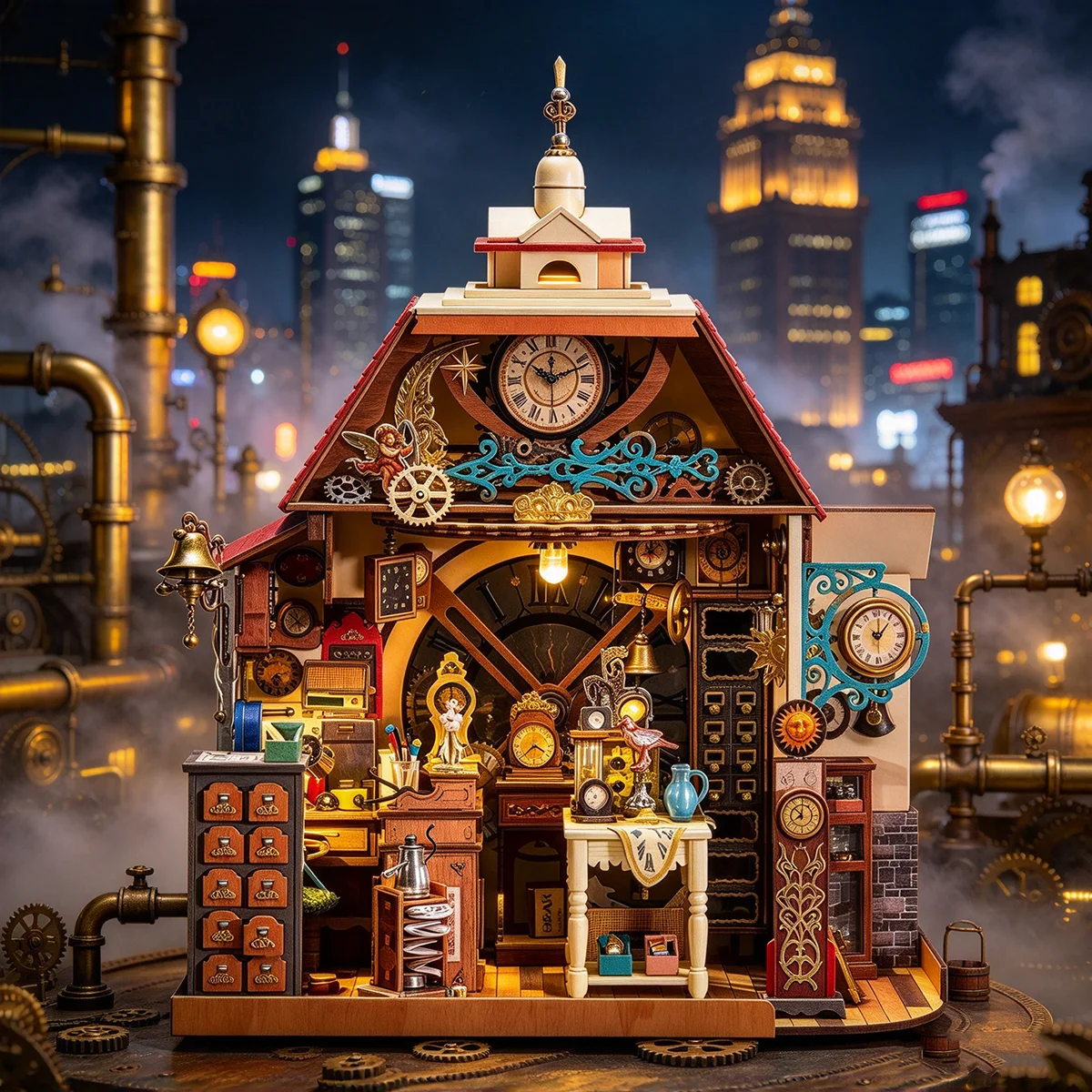 intage Clock Shop DIY Wooden Dollhouse 3D Puzzle Master Level Miniature Building Kit Handmade Craft Gift for Adults Home Decor