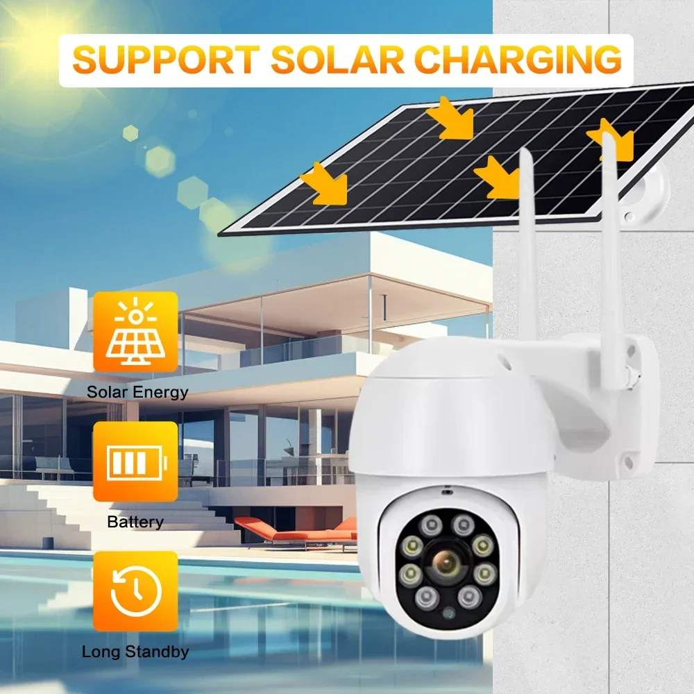 Tuya Smart Intelligent Solar Energy Voice Waring Battery Wireless Outdoor Surveillance WiFi Security CCTV Color Light PTZ Camera