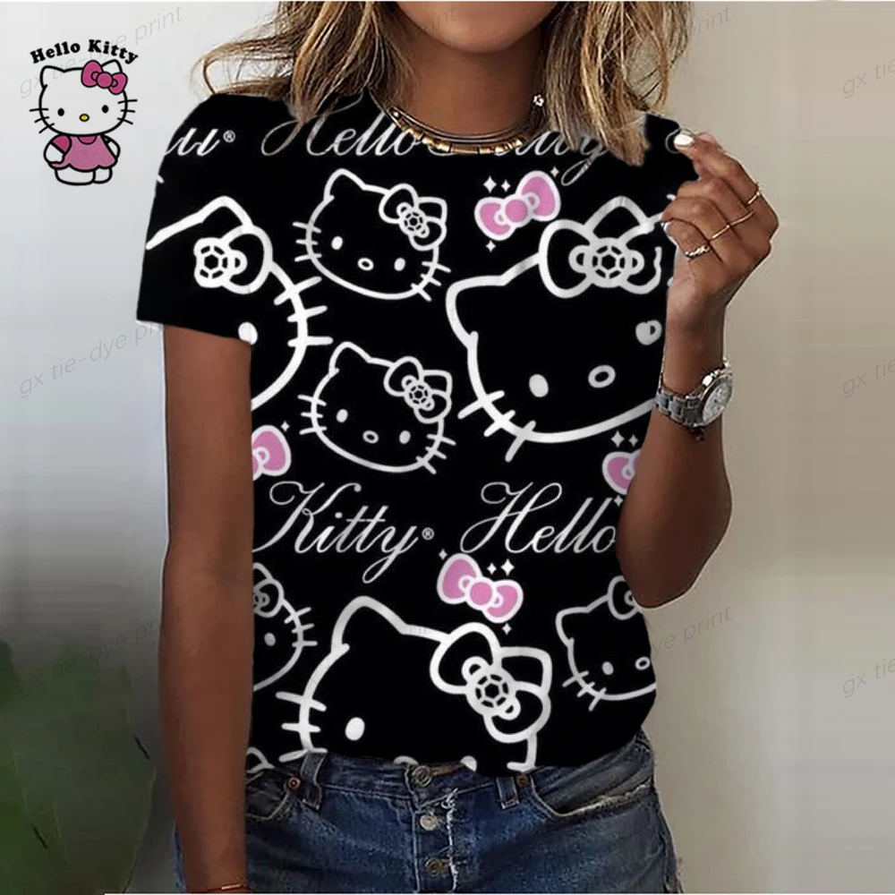 Cartoon Fashion Lovely Hello Kitty 3D Print Women Ladies Girls T-Shirt Cartoon Harajuku O Neck Short Sleeve Unisex Summer Tops