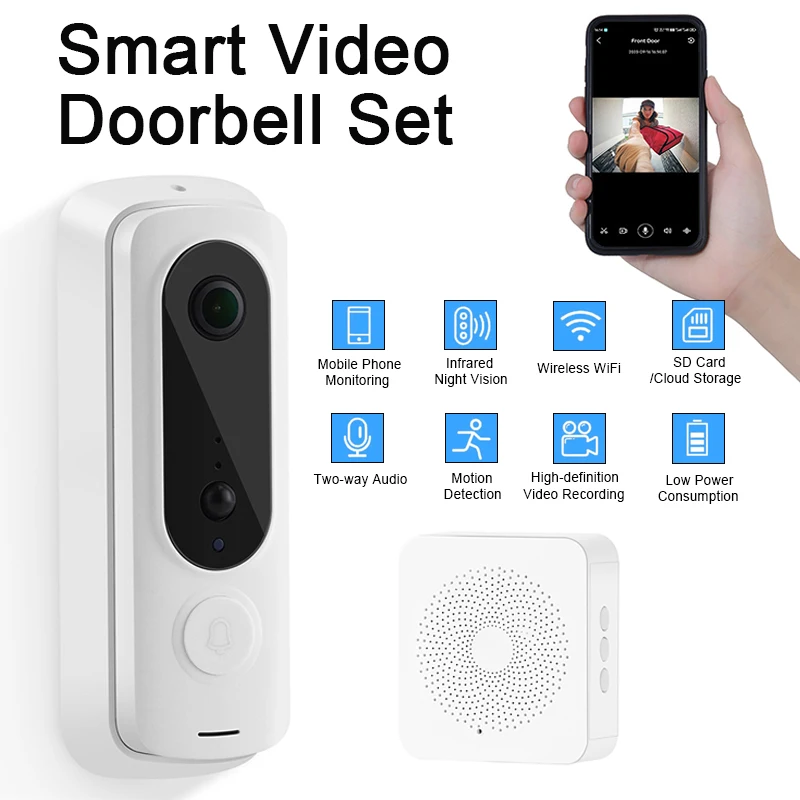 

Outdoor Wireless Smart Doorbell Remote Monitoring 2-way Intercom Motion Detection Infrared Night Vision Security Protection Bell