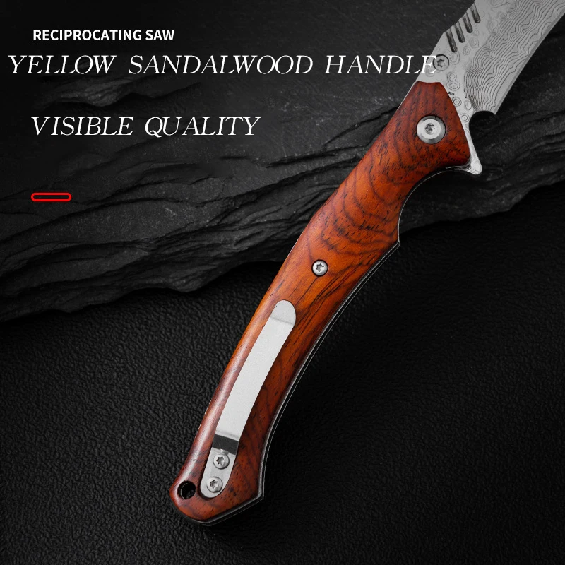 Amazon hot sale Damascus steel steel folding knife outdoor portable self-defense knife hand meat and fruit knife camping knife