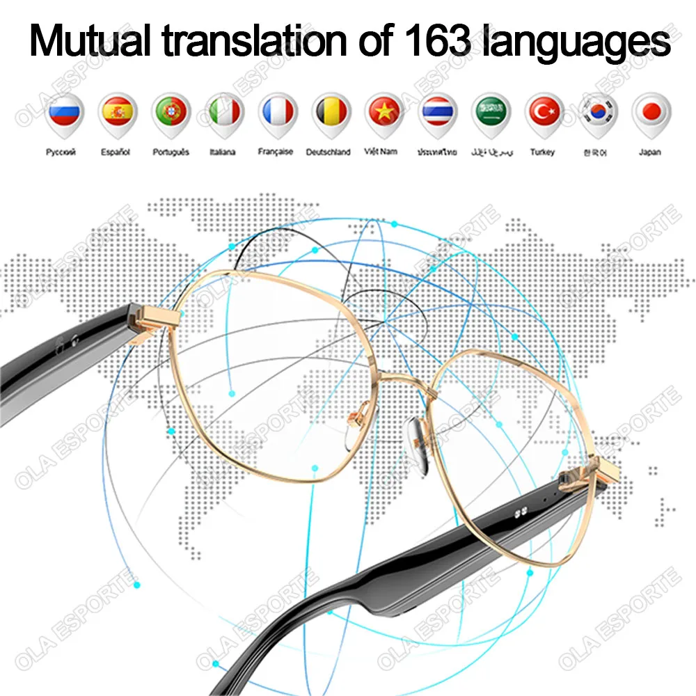 AI Smart Glasses Intelligent Realtime Language Translator Bluetooth Wireless Headphone AI Chat Anti-blue light glasses Men Women