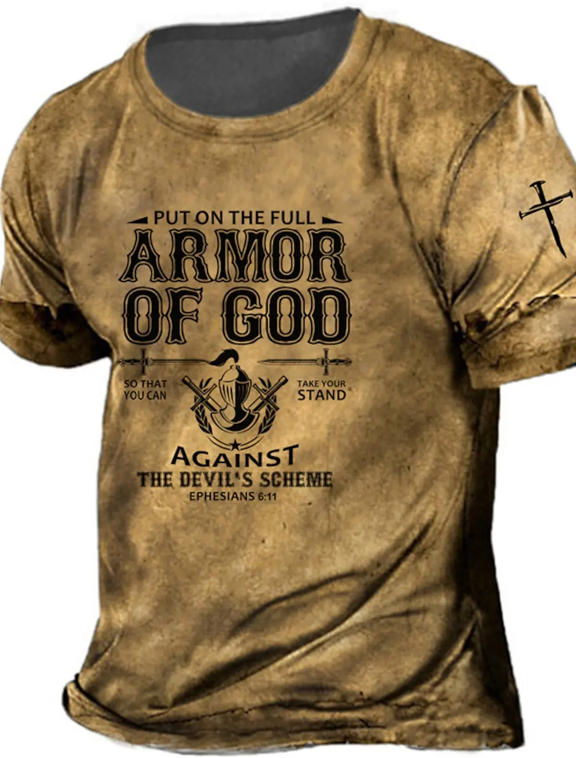 Easter The Armor Of God Men\'s Pattern Shirt 3D Printed Unisex T-shirt with Perforated Letter Temple Print Round Neck Full Set