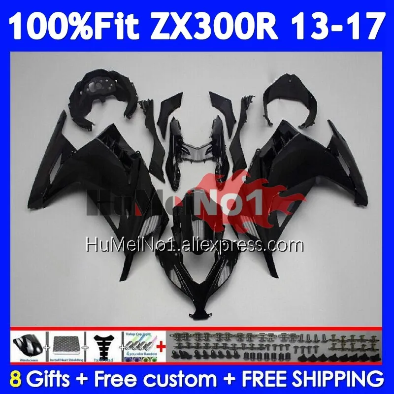 Body For KAWASAKI NINJA ZX-300 ZX 300 R Glossy black 300R 13 14 15 16 17 233No.1 ZX300R ZX300 2013 2014 2015 2016 2017 Fairing