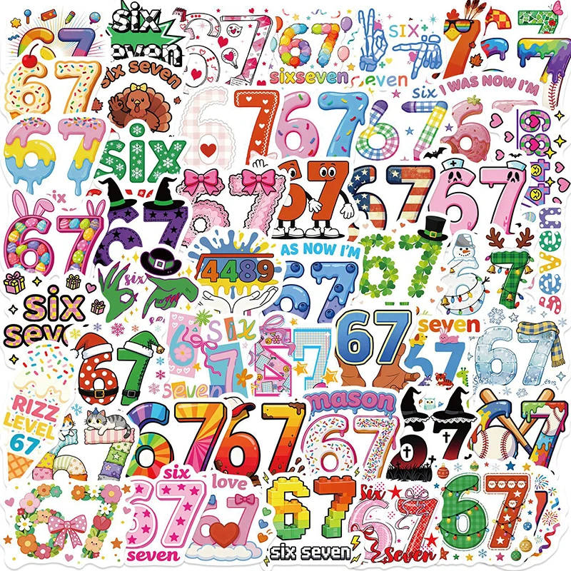 50Pcs Six Seven Stickers, Funny 6 7 Stickers Waterproof Vinyl Gifts For Phone, Water Bottle, Luggage, Laptop, Adults Teens