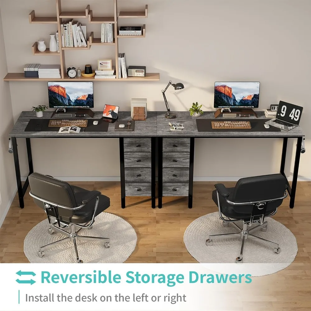 47 Inch Modern Computer Desk with 4 Fabric Drawers - Home Office Study Desk for Writing and PC Work, Simple Design Student Desk