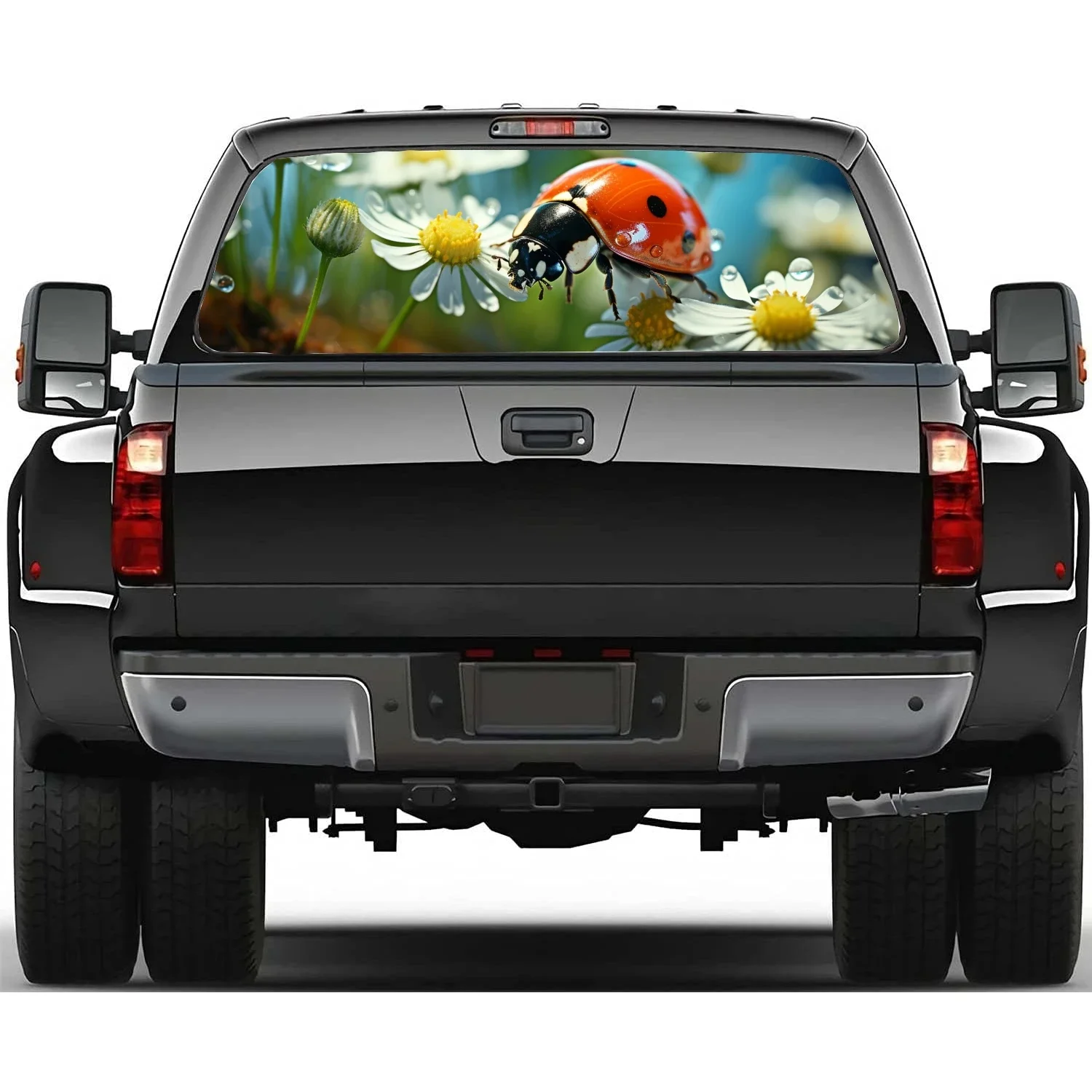 

Ladybug on Chamomile Flower Rear Window Decal Fit Pickup,Truck,Car Universal See Through Perforated Back Windows Vinyl Sticker