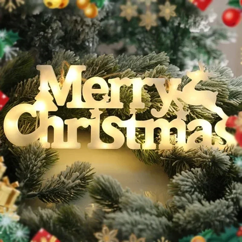 LED 3D Merry Christmas Letter Marquee Light Standing Tabletop Sign Festive Holiday Party Home Decoration Ornament Decor