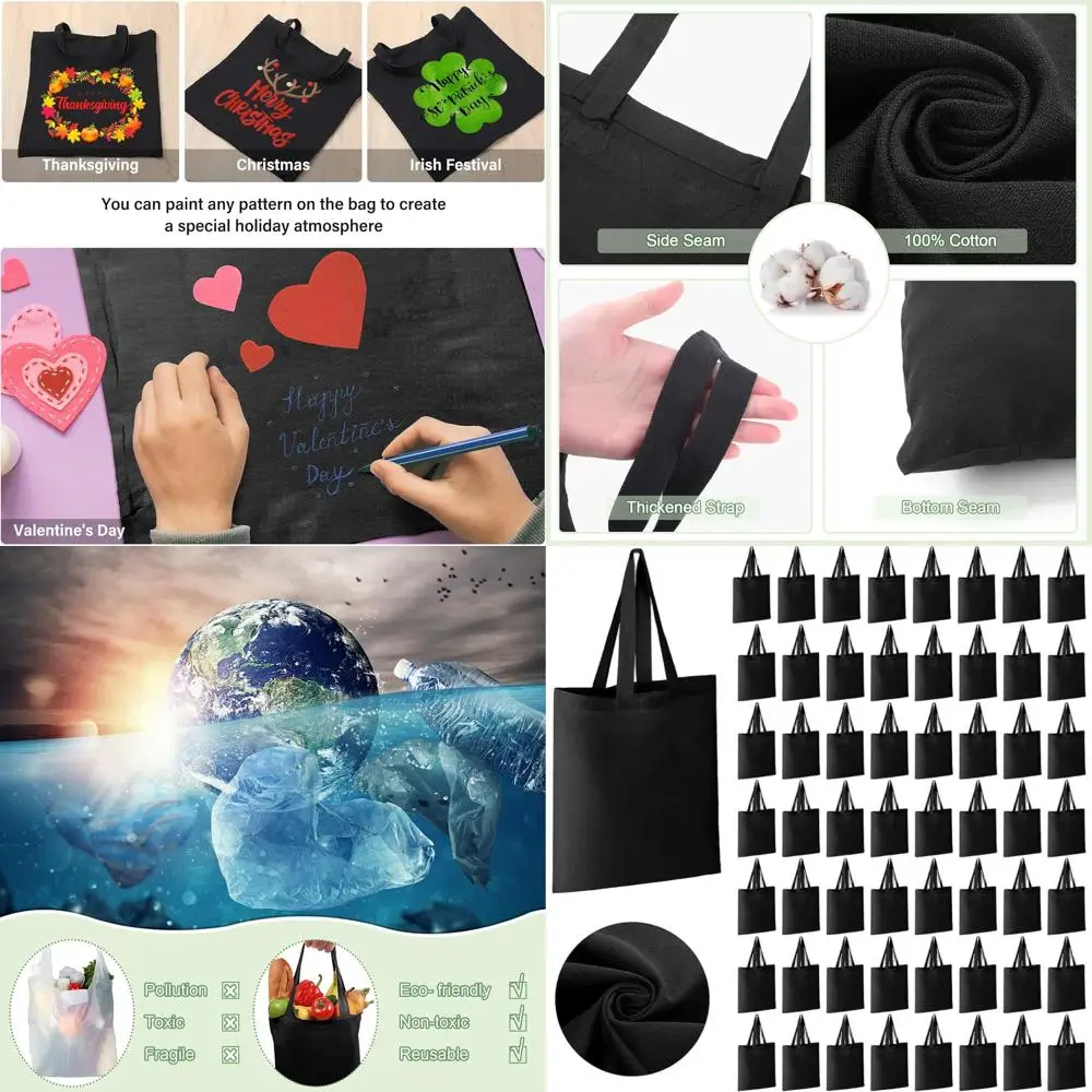 

Набор из 60 холщовых сумок-тоут, 16 x 15 дюймов, легкие хлопковые сумки для подарков сотрудникам или для проектов своими руками (черные)