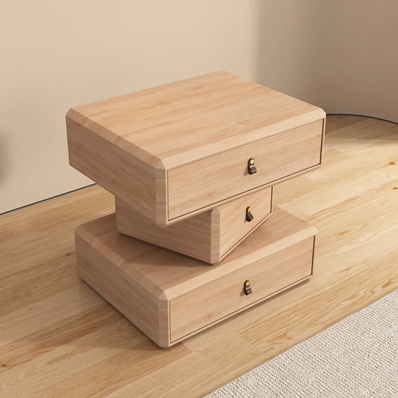 *Modern simplicity and high-end sense, three-layer solid wood rotating bedside table, light luxury storage cabinet