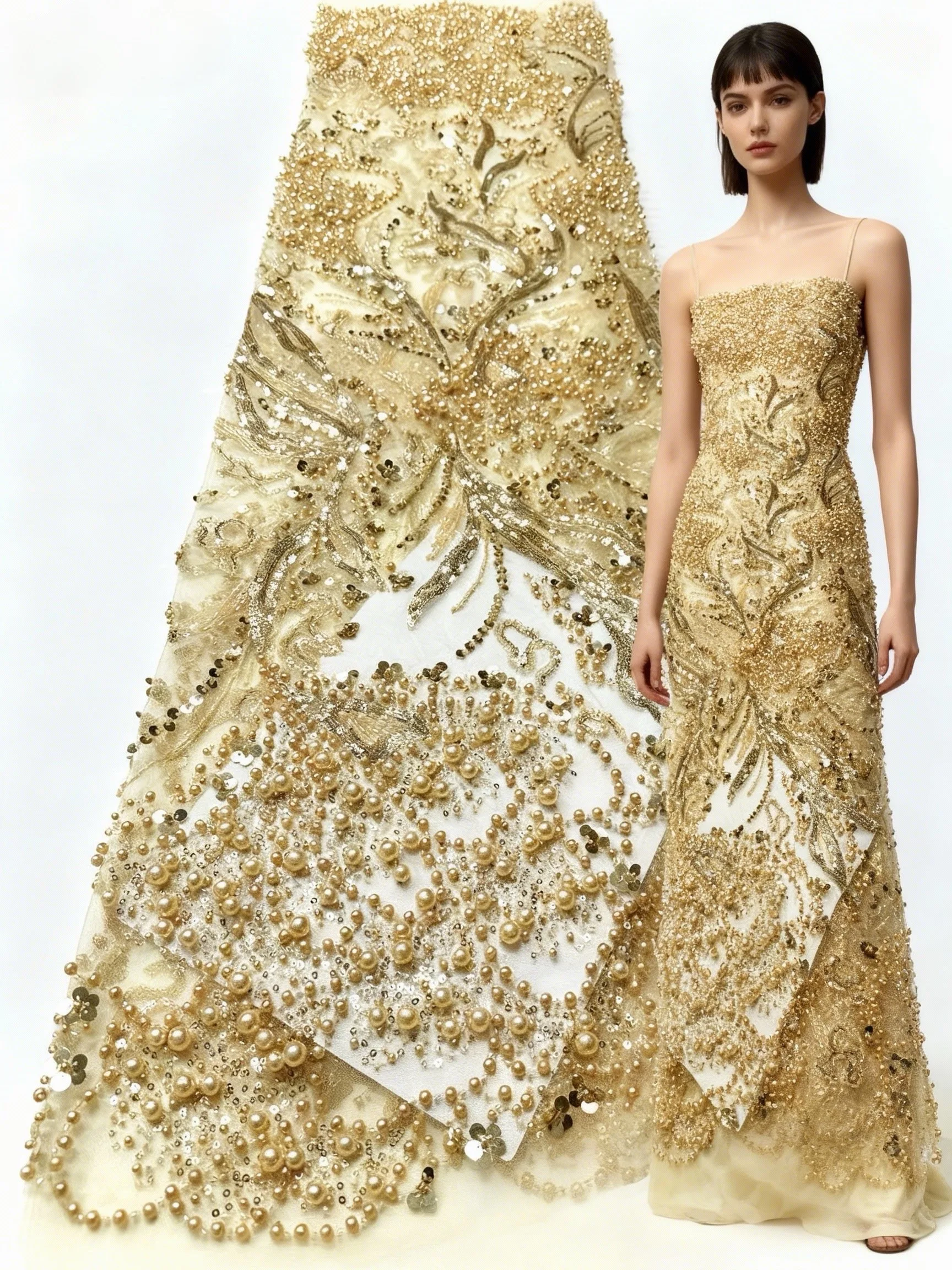 

African Heavy Big Beaded Lace Fabric French Bridal Sequins Lace Fabric 2025 Luxury Nigerian Tulle Lace Fabric Couture Materiel