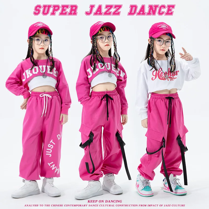 Disfraz de baile de Jazz para niñas, traje de baile de Jazz con letras estampadas, ropa de ombligo, ropa de calle, Hip-hop, único, elegante