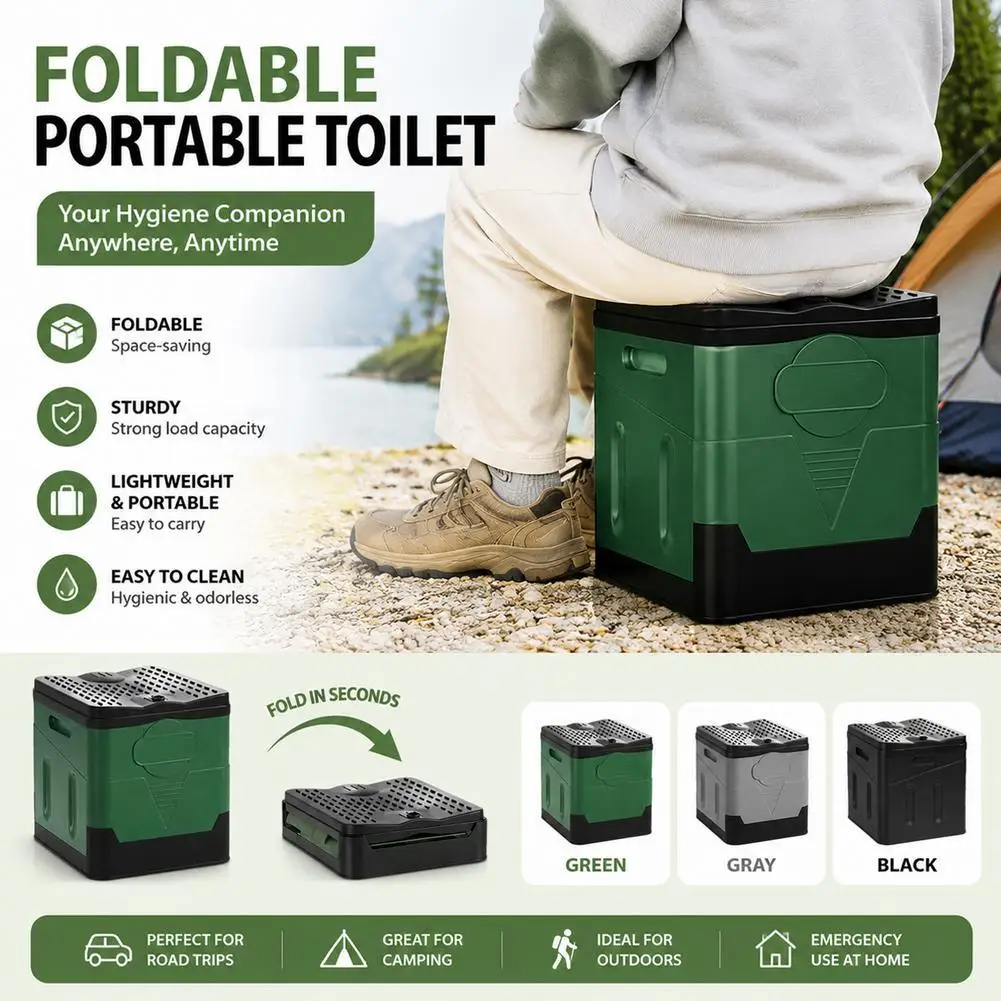 Portable Folding Toilet With Lid Collapsible Camping Commode Emergency Car Potty Seat For Adults Hiking Truck Travel