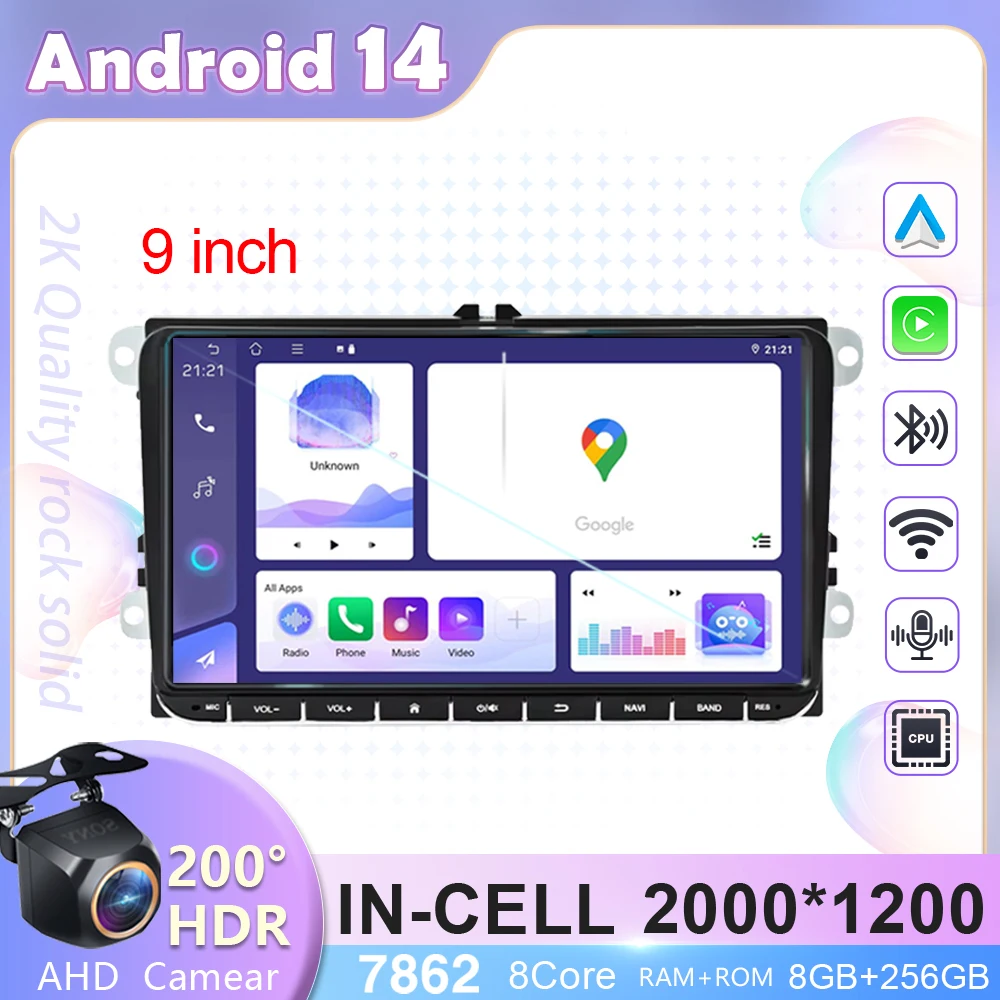 

2Din Android14 Car Radio For VW Passat golf Polo Jetta Skoda Multimedia Video Player GPS Stereo Carplay Auto 5G Smart screen DVD