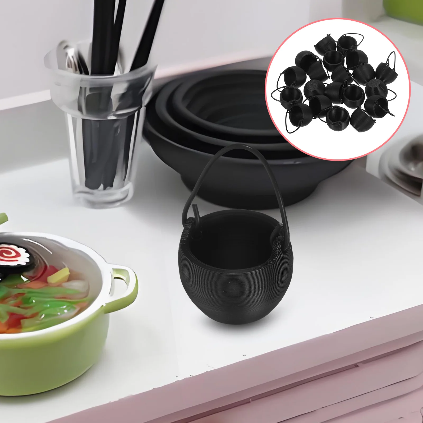 20 stks Mini Ketel Potten Halloween Party Decoraties Kleine Plastic Snoep Containers Met Handvat Beeldjes Ornament Spookhuis