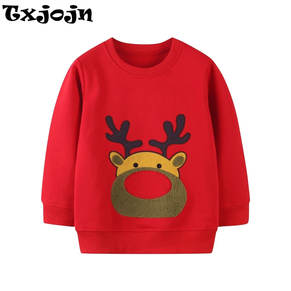 

Red Deer Print Children's Pullover For Christmas Party,Winter Warm Kids Long Sleeve Hoodie School Outfit,100% Cotton Sweatshirt