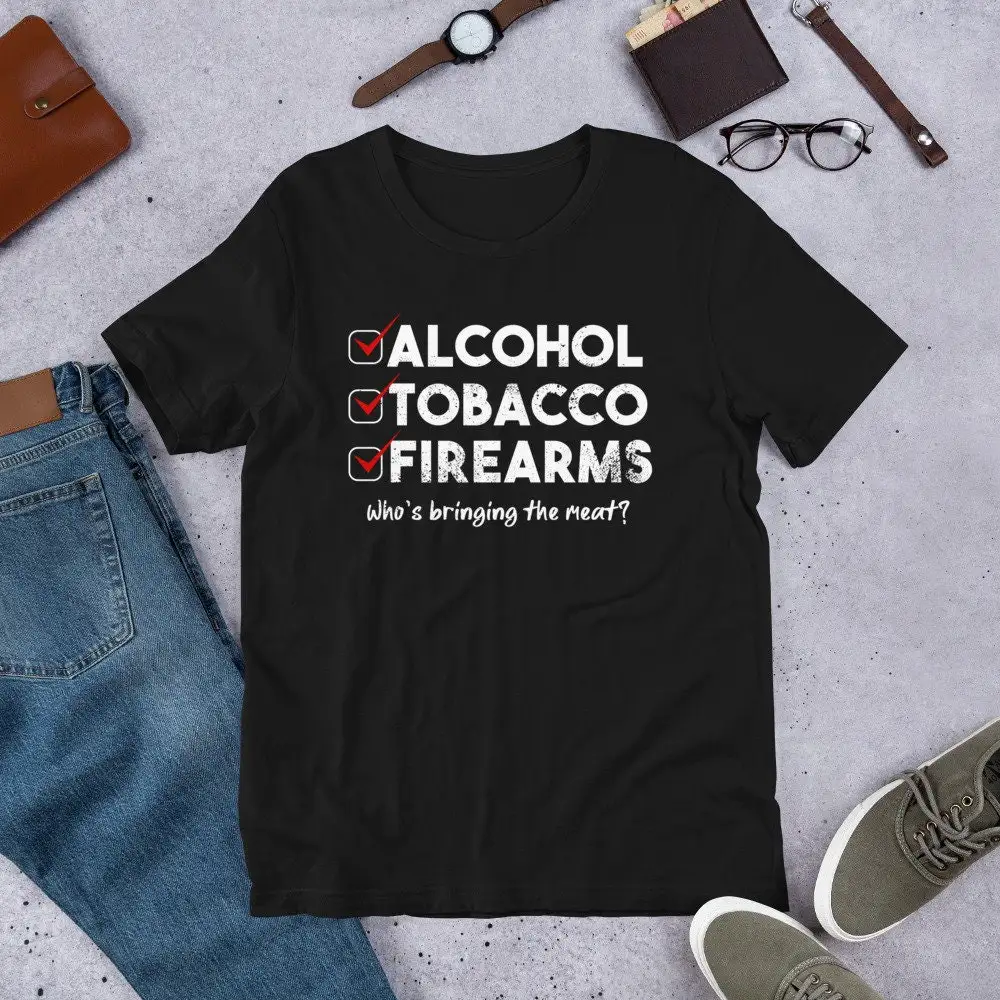 

Alcohol Tobacco Firearms Check Who's Brining the Meat Funny ATF T Shirt