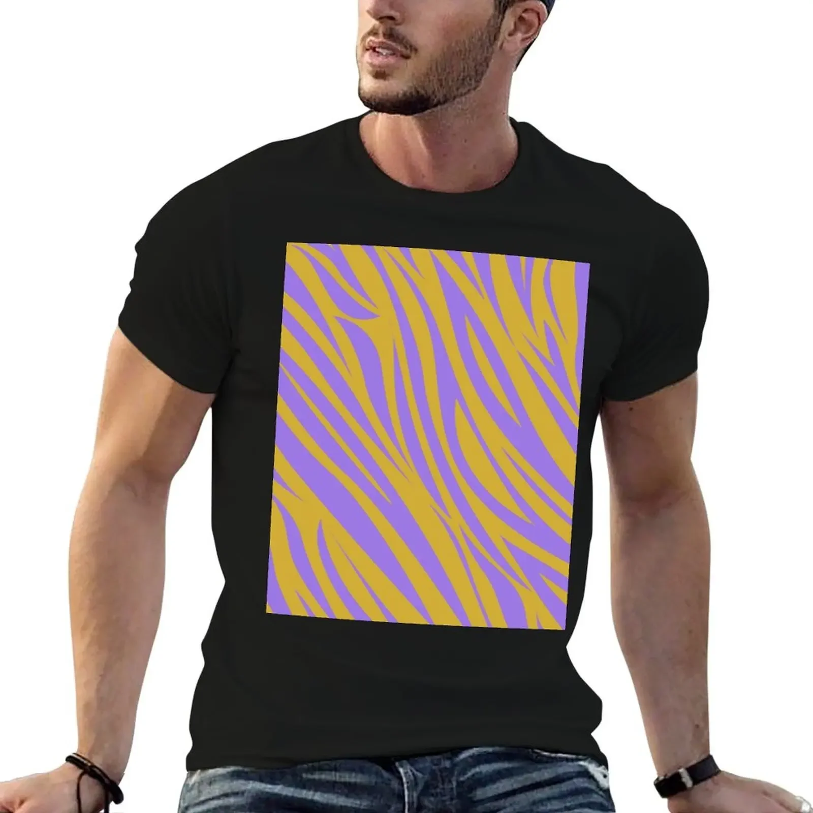 Gold and Purple Tiger Stripe Print T-Shirt street wear Blouse mens designer clothes