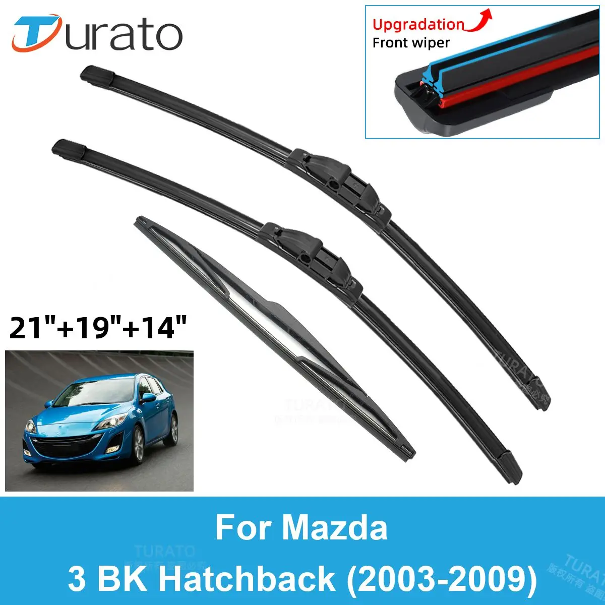 

3PCS Car Wiper Blades for 2003-2009 Mazda 3 BK Rear Windshield Wipers Double Rubber Car Accessories 2005 2006 2007 2008 2009