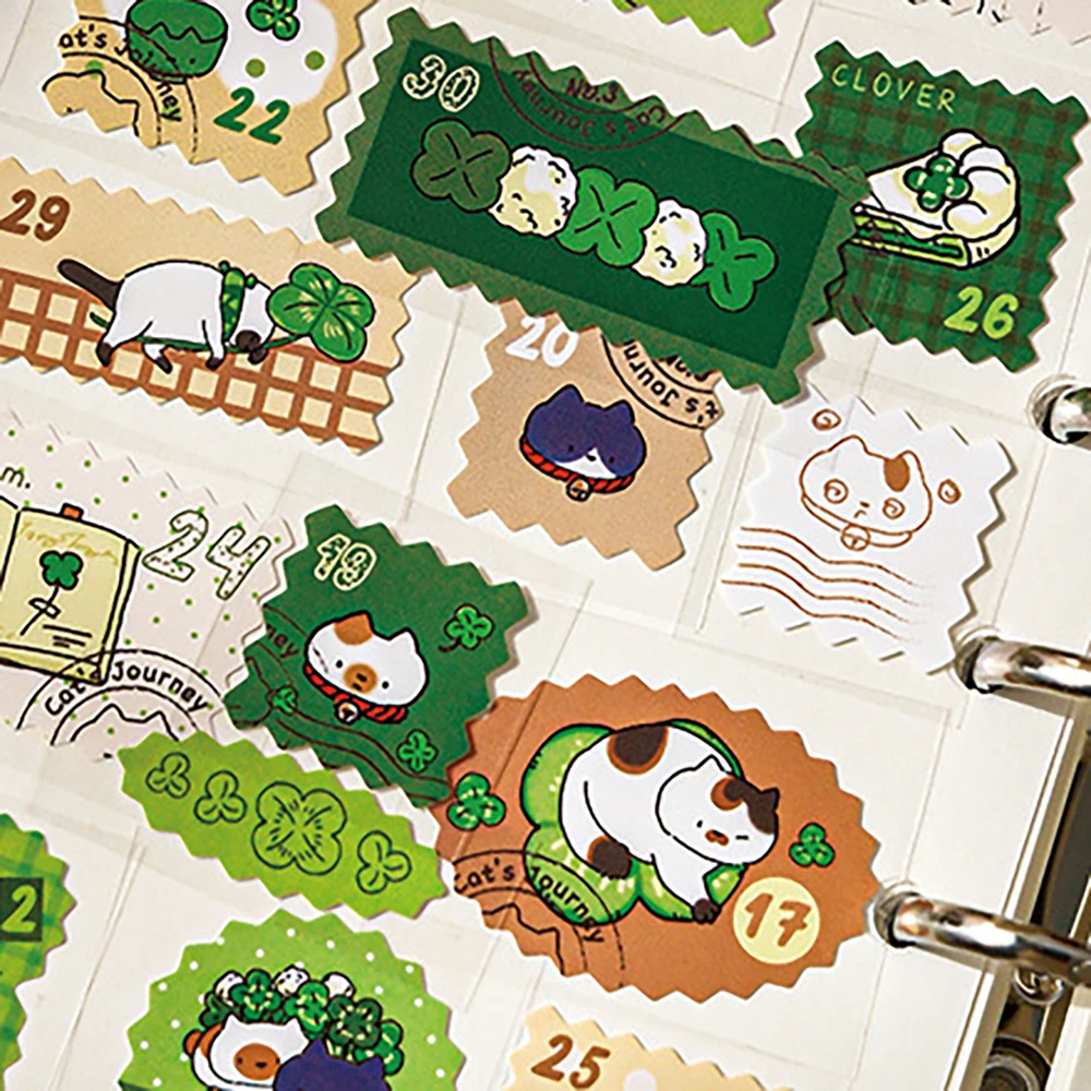 3 أوراق من ملصقات الطوابع الغريبة، سلسلة سفر القطط، كتيبات الطلاب، مواد DIY، ملصقات تزيين دفتر الملاحظات #5