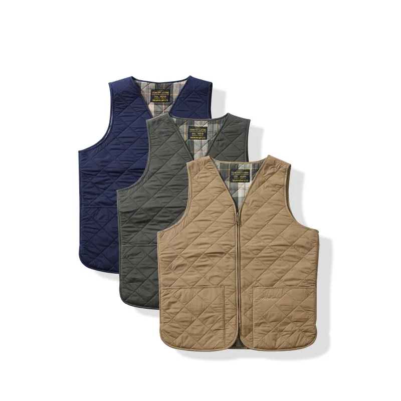 

Autumn Winter New American Retro Sleeveless Dom Quilted Vest Men's 100% Polyester Thick Casual Multi-pocket Oil Wax Jacket Liner