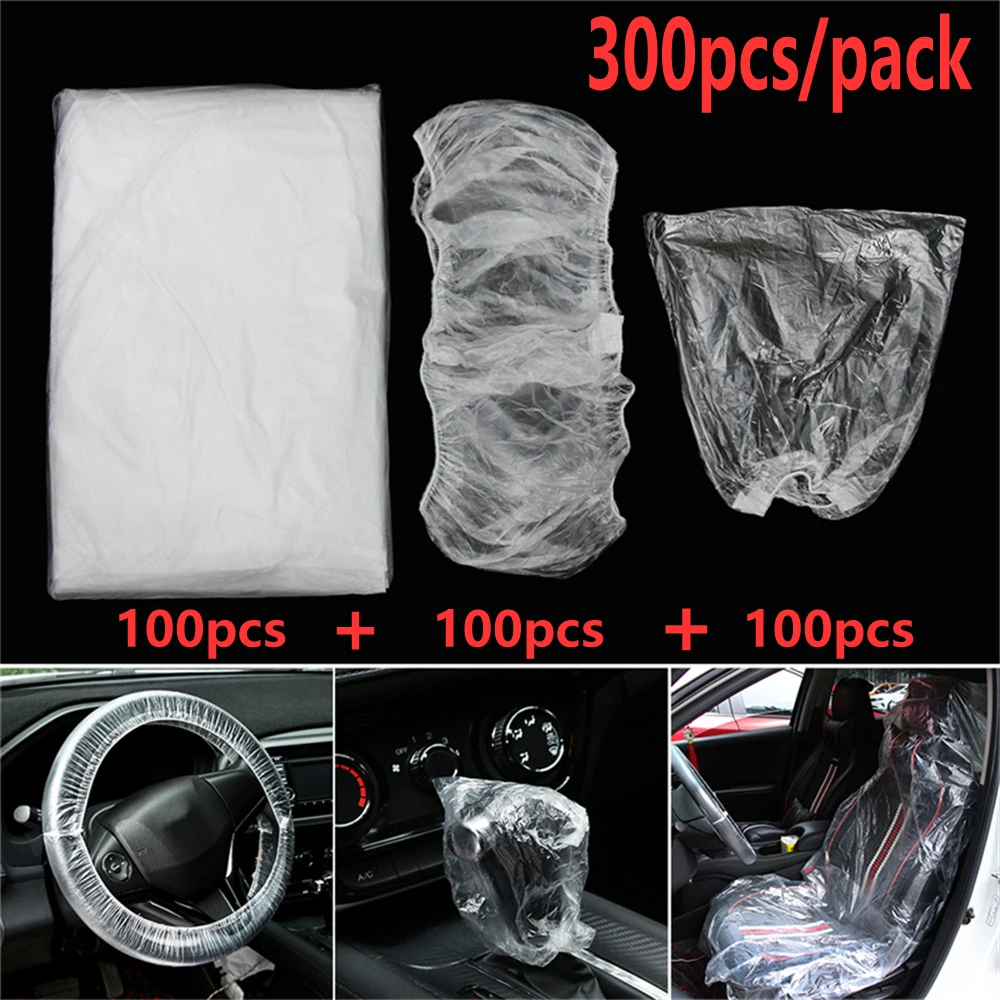 100Pcs Universal Disposable Steering Wheel Covers Elastic Plastic Anti-dust 100pcs Disposable Car Seat Covers 100Pcs Lever Cover