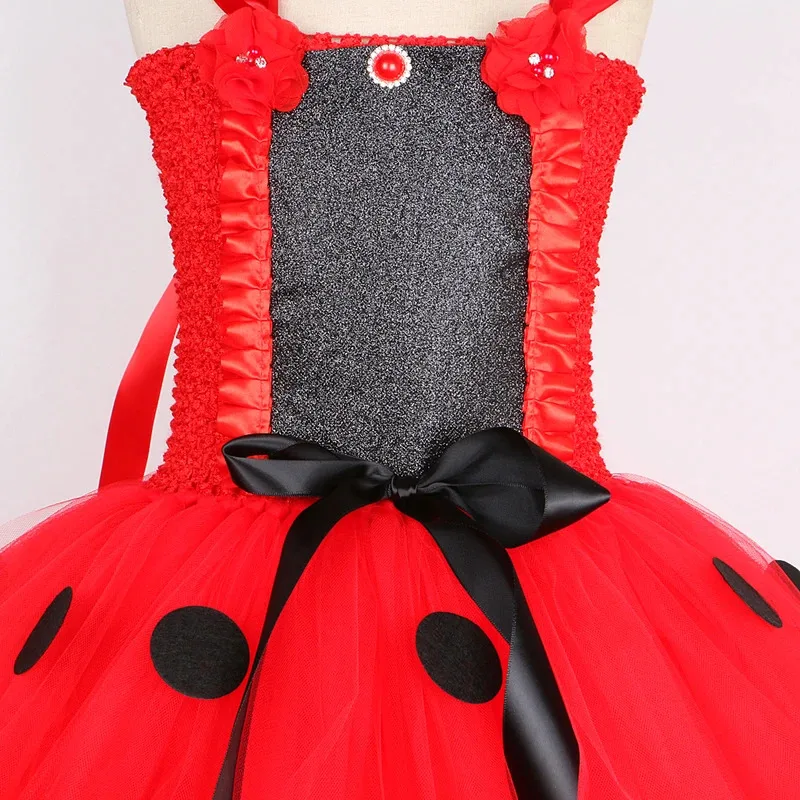 Baby Mädchen Lady Beetle Tutu Kleid mit Flügeln Fee Prinzessin Kostüme für Kinder Halloween Geburtstag Outfit Rote Tupfen Kleidung