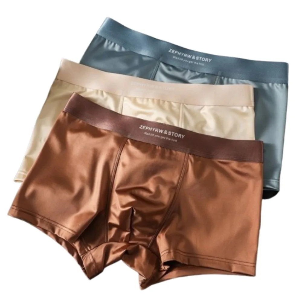 

3Pcs Satin-like Boxers Ice Silk Men's Panties Smooth Breathable Men's Underpants 3D Crotch Cool Underpants Man Boxer Underwear