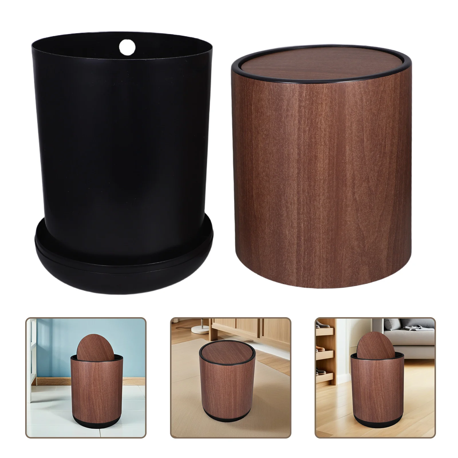

Пластиковый мусорный бак с двумя отделениями и откидной крышкой, деревянный узор для дома, ванной комнаты, спальни, офиса, ванной комнаты, мусорный бак
