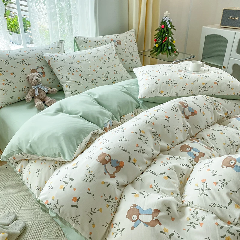 1pc Little Bear Pattern Printing Duvet Cover For Double Bed Cute Patterns Washed Cotton 극세사 침구세트 200x230cm 극세사 이불 No Pillowcase