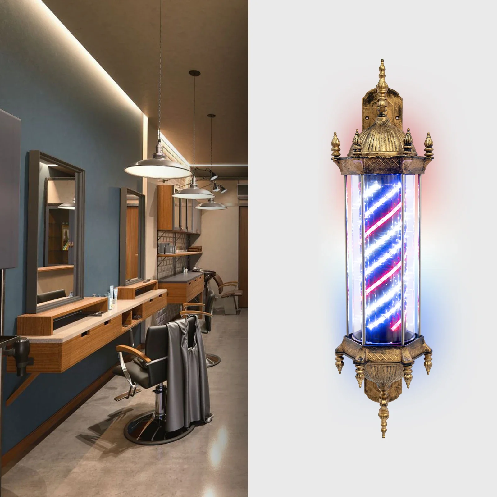 

LED Sign Lamp Barber Pole Light Rotating Hair Salon Sign Light Lamp 32*90cm