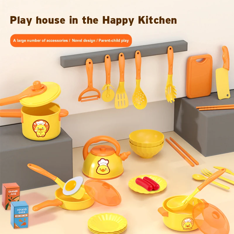 Little Yellow Duck Cucina Playhouse Giocattolo per bambini Mini set Simulazione di cottura Utensili da cucina per ragazze e ragazzi dai 3 anni in su