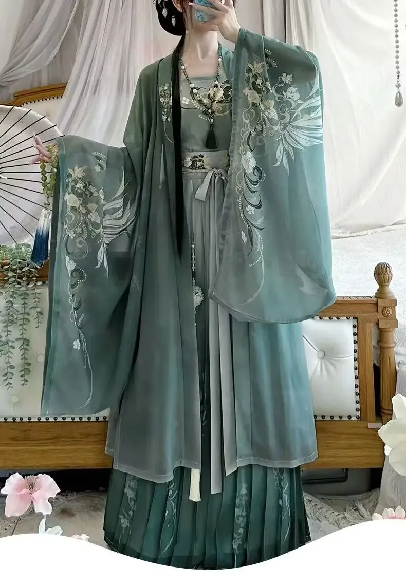 

Hanfu Dress Women Chinese Traditional Vintage Hanfu Female Halloween Cosplay Costume Printed Hanfu Green 3pcs Sets Plus Size XL