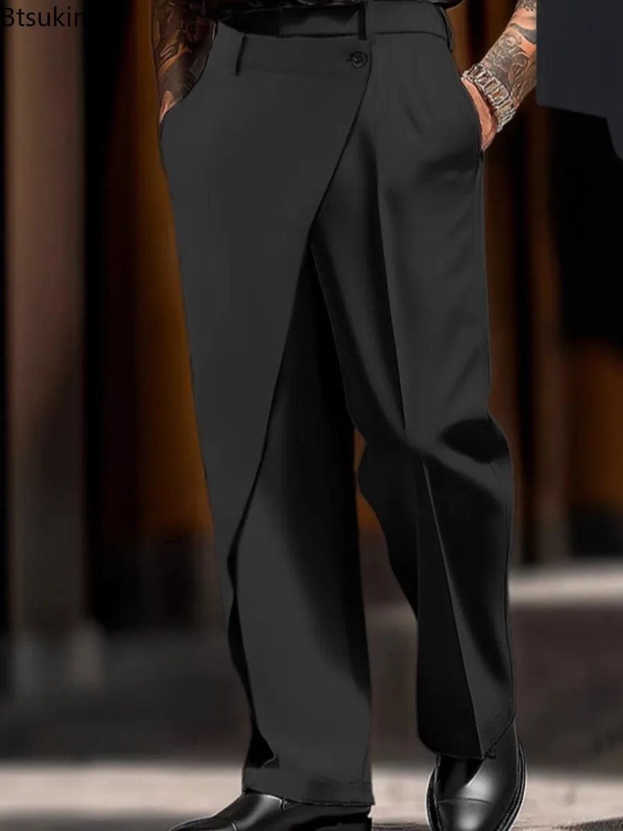 2025 hommes élégant taille irrégulière pantalon été nouveau décontracté couleur unie plissé pantalon droit mâle Streetwear mode pantalon