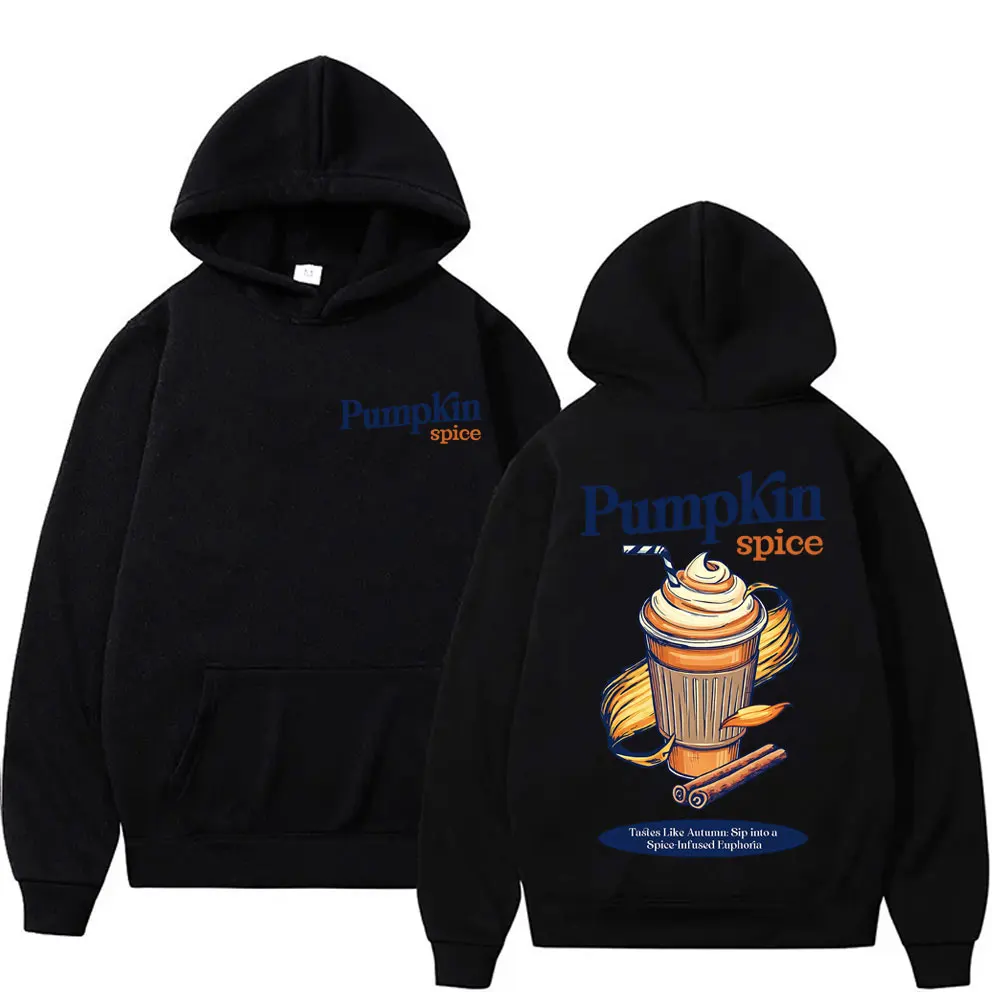 Pumpkin Spice Latte Double Sided Graphic Hoodie Men Women Fashion Oversized Streetwear Unsiex Casual Vintage Hooded Sweatshirt