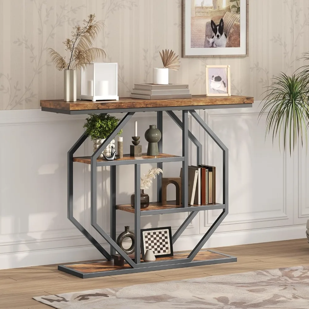 Industrial Console Table with Storage, Rustic Brown Entryway Sofa Table for Living Room Hallway