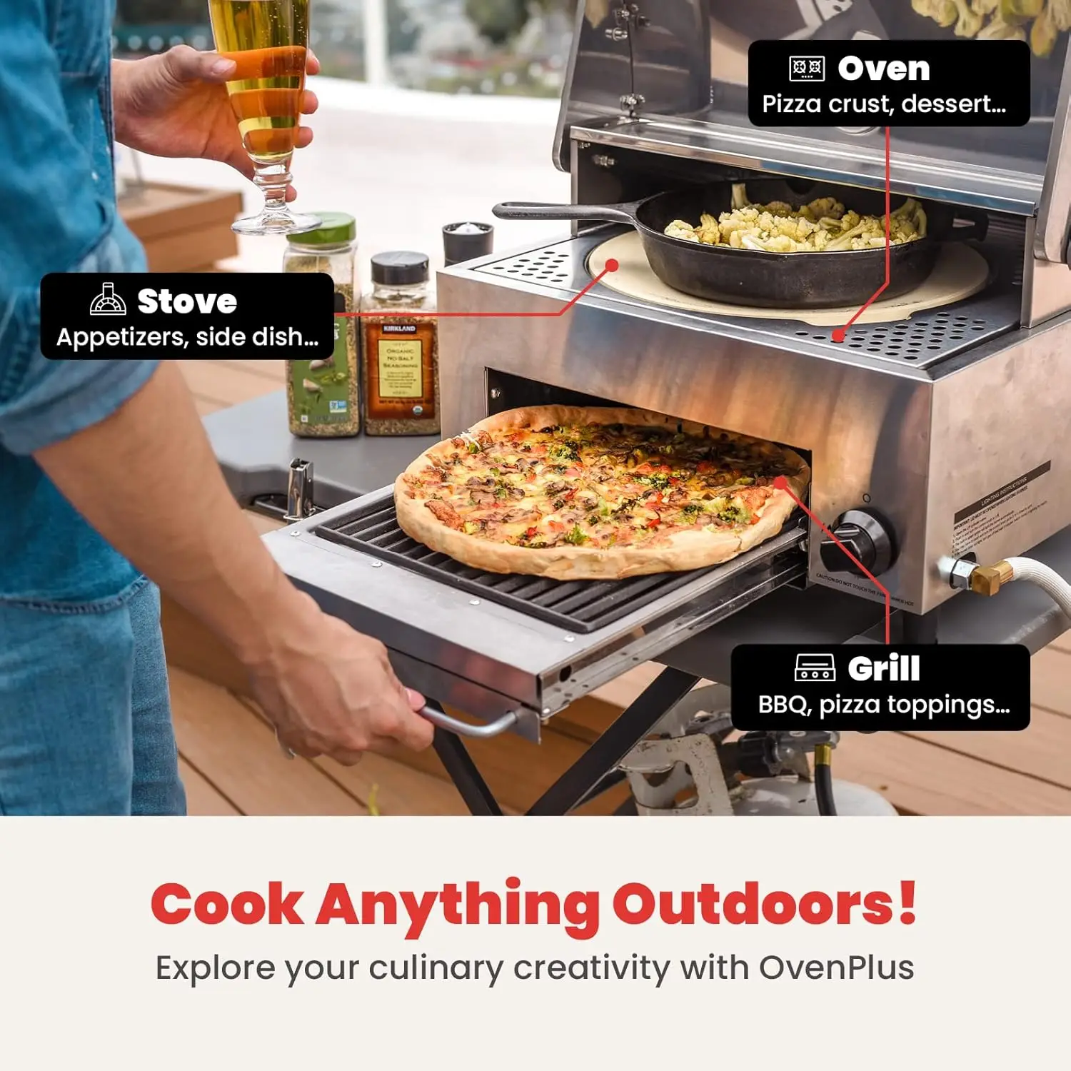 CAPT'N COOK OvenPlus Pizza Oven Outdoor Gas Pizza Oven, Portable Propane Pizza Oven with Double Cooking Deck, Smokeless