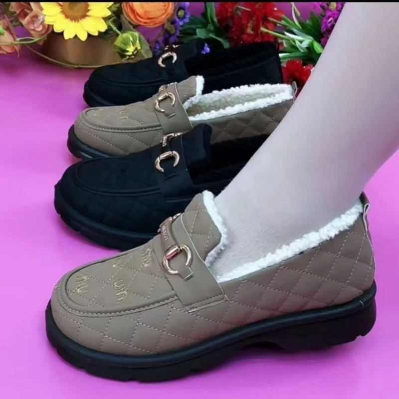 

Hot-selling In-stock Slip-on Fleece Loafers Chanel-style Cotton Shoes2025Winter New Shallow Mouth Mom Shoes